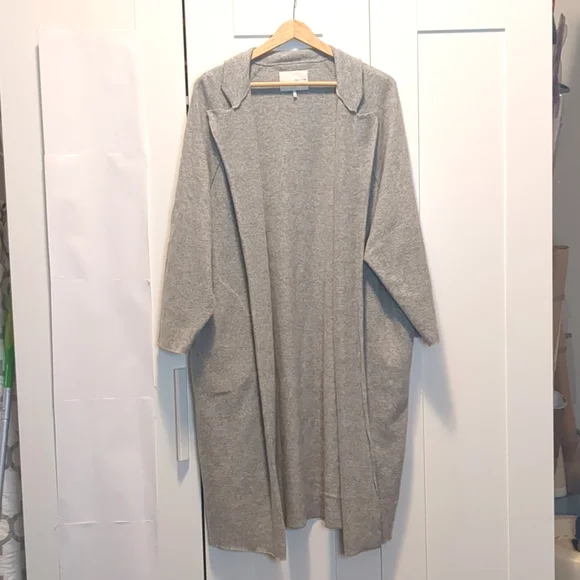 Oak + Fort Grey Wool Blend Long Sweater with Lapels - Picture 8 of 9